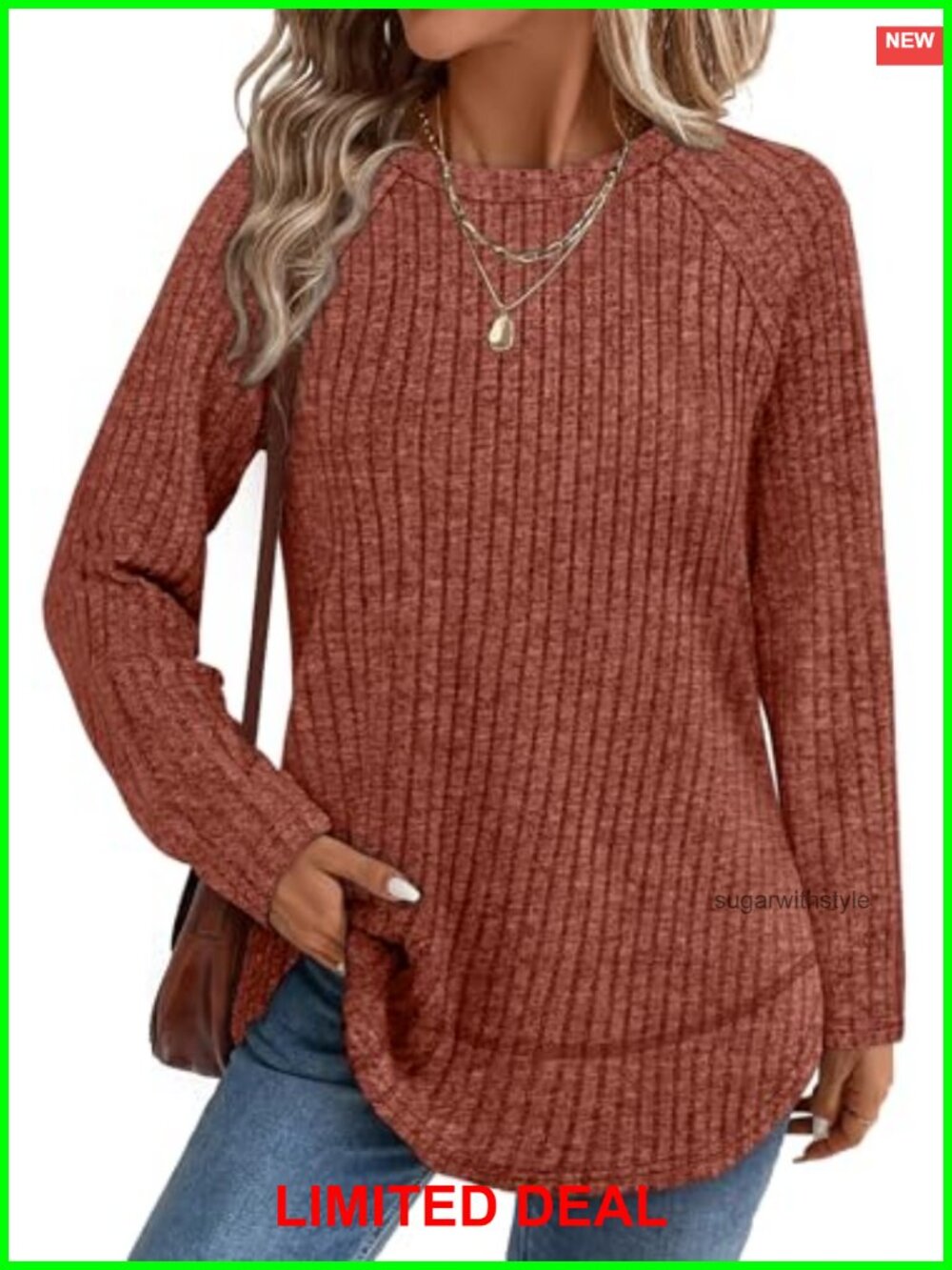 Womens Long Sleeve Tunic Top Lightweight Fall Sweater Ribbed Knit